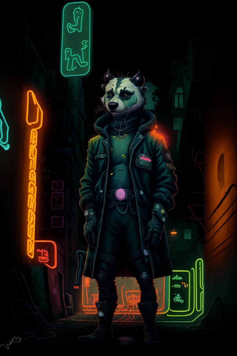 03091-4246262674-portrait of a cyberpunk badger standing in an alley, neon signs, epic composition, dreamlike, absurdes, fantasy.png